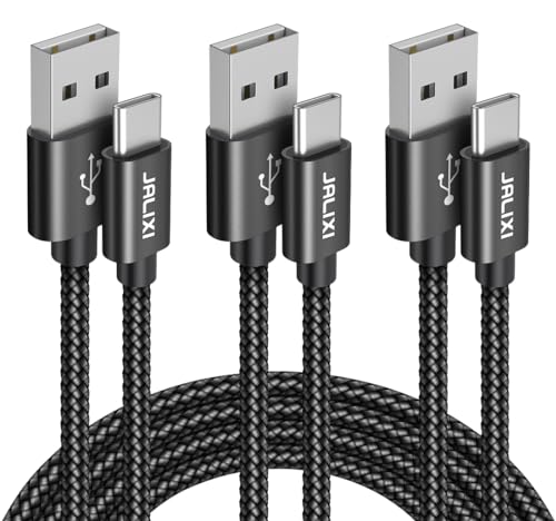 0.3M+1M+3M USB auf USB C kabel, USB C Ladekabel Nylon für Samsung Galaxy S25 S24 S23, A55 A16 A15, für iPhone 16/15 series, Pixel, Schwarz von JALIXI