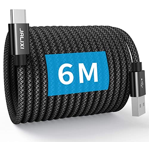 JALIXI USB C Kabel 6M, Extra Lang PS5 Controller Ladekabel, 15W Nylon Typ C Kabel für Samsung Galaxy Tab A8 A7, S24 S23 A55, PS5 Controller, Xbox Series X/S, Überwachung, Schwarz von JALIXI