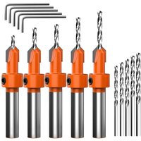 15-teiliges Senkbohrer-Set für Holz, 5 verstellbare HSS-Senkbohrer (2,8/3/3,2/3,5/4 mm), mit 5 austauschbaren Bohrern und 5 Sechskantschlüsseln, von JALLERIA