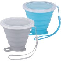 2er-Pack faltbare Reisebecher, faltbare Silikonbecher mit Deckel, tragbare, wiederverwendbare, einziehbare Silikonbecher, geeignet für Picknick, von JALLERIA