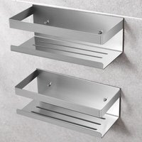 Duschregal ohne Bohren, Duschcaddy aus Edelstahl SUS304, 2-teilig, Halter für Shampoo und Duschgel (Silber, 2-teilig) von JALLERIA