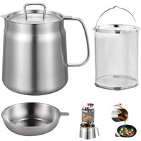 Fritteuse aus Edelstahl 304 mit feinmaschigem Filter und Filterkorb, 2 l multifunktionalem Öltopf, staubdichtem Deckel, Fettbehältergriff zum Kochen von JALLERIA