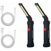 Jalleria - 2 x Cob-Arbeitsleuchte, wiederaufladbar, LED-Handlampe, Cob-Werkstattlampe, Taschenlampe, LED-Handarbeitsleuchte mit Magnetfuß, von JALLERIA