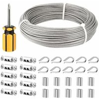 Mm Edelstahlkabel, 50 m/3 mm Edelstahlseil, beschichtetes Stahlkabel mit Kabelklemmen, M3-Hülsen, Edelstahlkauschen, 3 mm Drahtseil für Wäscheleine, von JALLERIA