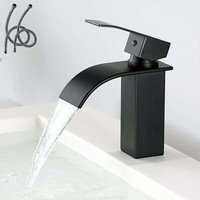 Jalleria - Moderner Einzelwaschtisch-Wasserhahn, schwarzer Wasserfall-Waschtisch-Wasserhahn, elegantes Badezimmer-Wasserhahn-Design, von JALLERIA