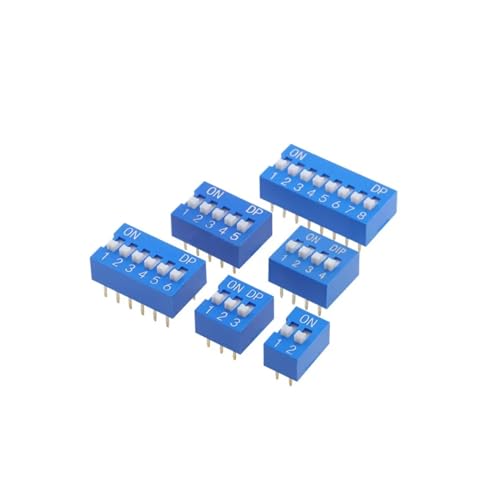10-teiliges Schiebetyp-DIP-Schaltermodul 1/2/3/4/5/6/8/10-Pin-Position, 2,54 mm Rastermaß, roter Kippschalter, blauer Schnappschalter, Wählschalter (Color : Blue, Size : 6p) von JALYKA