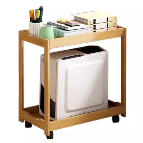 Bambus-Desktop-Computer-Tower-Ständer Mit Rädern Und Bremse, PC-Gehäuse-Halterungswagen for Lagerung Und Organisation (Color : Beige, S : 60 * 29 * 59cm) von JALYKA