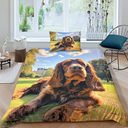 JALYKA Englischer Cocker Spaniel 3D Gedruckt Bettwäsche-Set 3 Teilig Ettbezüge Mit Kissenbezügen Soft Microfaser Luxus Modern Mit Reißverschluss Für Erwachsene Und Kinder Single（135x200cm） von JALYKA