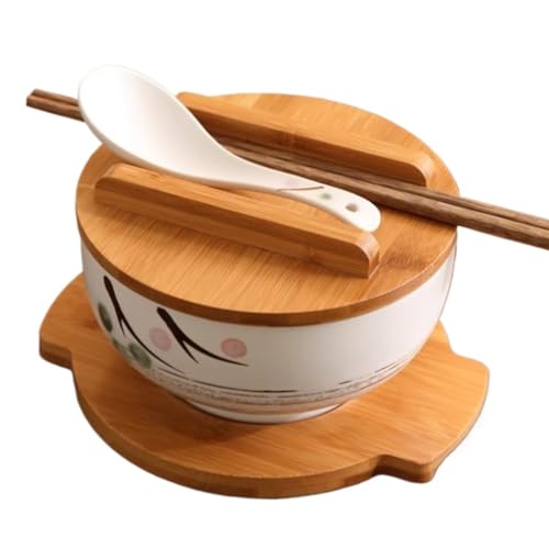 JALYKA Ramen-Schale Aus Keramik, Japanische Nudelschale, Ramen-Schüssel, Ramen-Schüssel-Set Mit Deckel Und Löffel-Stäbchen (Color : Black_16*8CM, S : 1000ml) von JALYKA