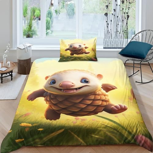 JALYKA Schuppentier 3D Gedruckter Mädchen Junge Kinder Bettbezug Set Bettwäschegarnitur Reissverschluss Und Kissenbezüge Weich Microfaser Bettwäsche 3 Teilig Single（135x200cm） von JALYKA