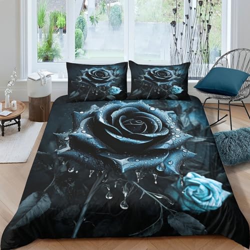 JALYKA Schwarze Rose 3D Gedruckter Bettwäsche-Set, Kopfkissenbezug 3teilig Bettbezug Set Mit Leichtläufigem Und Kissenbezüge Reißverschluss, Weich Mikrofaser Double（200x200cm） von JALYKA