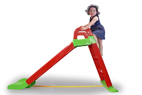JAMARA 460501 - Rutsche Funny Slide - aus robustem Kunststoff, Rutschauslauf für sanfte Landungen, Breite Stufen und Sicherheitsgriffe, Stabilisierungsseil, rot von JAMARA