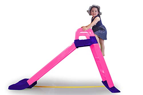 JAMARA 460503 - Rutsche Funny Slide - aus robustem Kunststoff, Rutschauslauf für sanfte Landungen, Breite Stufen und Sicherheitsgriffe, Stabilisierungsseil, pink von JAMARA