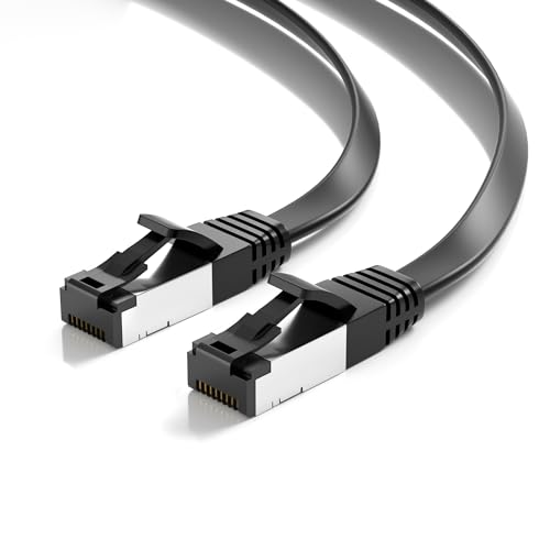 JAMEGA - 0,25m CAT. 8.1 Netzwerkkabel Flach Ethernet Kabel Patchkabel in Schwarz | Gigabit Lan 40 Gbit/s | 2000 MHz | Cat-8 Flachbandkabel U/FTP PIMF Schirmung mit RJ45 Stecker | Router Switch Modem von JAMEGA