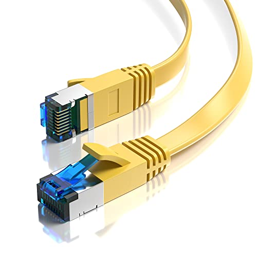JAMEGA - 0,5m CAT.7 Netzwerkkabel Flach Ethernet Kabel Patchkabel in Gelb| Gigabit Lan 10Gbit/s | 600MHz | Cat-7 Rohkabel U/FTP PIMF Schirmung mit RJ45 Stecker | Router Switch Modem von JAMEGA