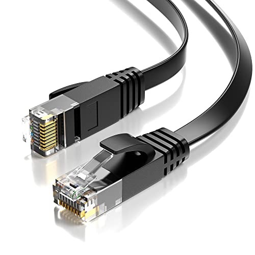 JAMEGA - 1,5m CAT.7 Netzwerkkabel Flach Ethernet Kabel Patchkabel in Schwarz | Gigabit Lan 10Gbit/s | 600MHz | Cat-7 Rohkabel U/FTP PIMF Schirmung mit RJ45 Stecker | Router Switch Modem von JAMEGA