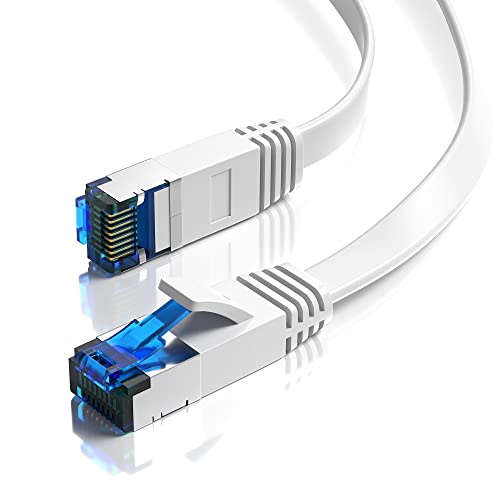 JAMEGA - 1,5m CAT.7 Netzwerkkabel Flach Ethernet Kabel Patchkabel in Weiß | Gigabit Lan 10Gbit/s | 600MHz | Cat-7 Rohkabel U/FTP PIMF Schirmung mit RJ45 Stecker | Router Switch Modem von JAMEGA