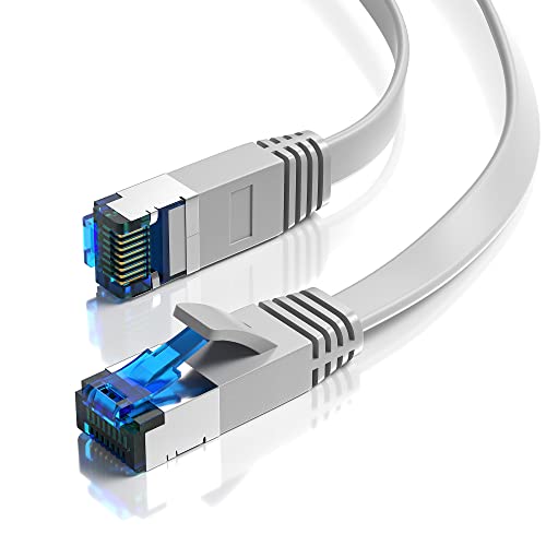 JAMEGA - 10m CAT.7 Netzwerkkabel Flach Ethernet Kabel Patchkabel in Grau | Gigabit Lan 10Gbit/s | 600MHz | Cat-7 Rohkabel U/FTP PIMF Schirmung mit RJ45 Stecker | Router Switch Modem von JAMEGA