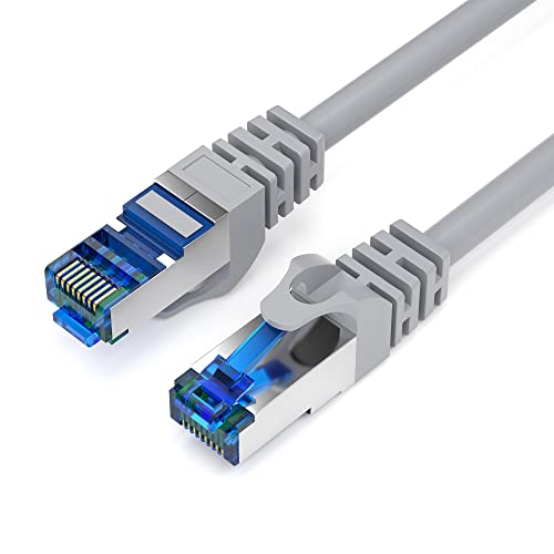 JAMEGA - 10m CAT 7 Netzwerkkabel Gigabit Ethernet Lan Kabel in grau | 10000 Mbit s | Patchkabel Cat.7 Rohkabel S FTP PIMF Schirmung mit RJ45 Stecker | Switch Router Modem Access Point von JAMEGA