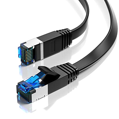 JAMEGA - 15m CAT.7 Netzwerkkabel Flach Ethernet Kabel Patchkabel in Schwarz | Gigabit Lan 10Gbit/s | 600MHz | Cat-7 Rohkabel U/FTP PIMF Schirmung mit RJ45 Stecker | Router Switch Modem von JAMEGA