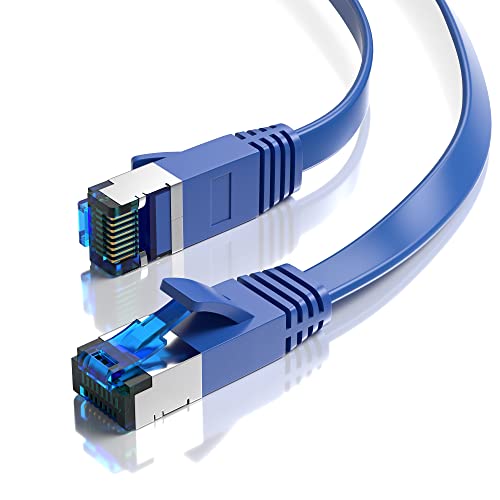 JAMEGA - 1m CAT.7 Netzwerkkabel Flach Ethernet Kabel Patchkabel in Blau| Gigabit Lan 10Gbit/s | 600MHz | Cat-7 Rohkabel U/FTP PIMF Schirmung mit RJ45 Stecker | Router Switch Modem von JAMEGA