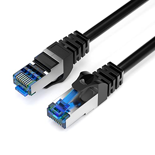 JAMEGA - 20m CAT 7 Netzwerkkabel Gigabit Ethernet Lan Kabel in schwarz | 10000 Mbit s | Patchkabel Cat.7 Rohkabel S FTP PIMF Schirmung mit RJ45 Stecker | Switch Router Modem Access Point von JAMEGA