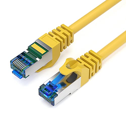 JAMEGA - 2m CAT 7 Netzwerkkabel Gigabit Ethernet Lan Kabel in gelb | 10000 Mbit s | Patchkabel Cat.7 Rohkabel S FTP PIMF Schirmung mit RJ45 Stecker | Switch Router Modem Access Point von JAMEGA