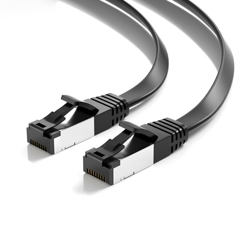 JAMEGA - 2m CAT. 8.1 Netzwerkkabel Flach Ethernet Kabel Patchkabel in Schwarz | Gigabit Lan 40 Gbit/s | 2000 MHz | Cat-8 Flachbandkabel U/FTP PIMF Schirmung mit RJ45 Stecker von JAMEGA