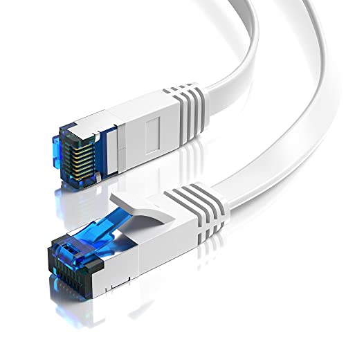 JAMEGA - 3m CAT.7 Netzwerkkabel Flach Ethernet Kabel Patchkabel in Weiß | Gigabit Lan 10Gbit/s | 600MHz | Cat-7 Rohkabel U/FTP PIMF Schirmung mit RJ45 Stecker | Router Switch Modem von JAMEGA