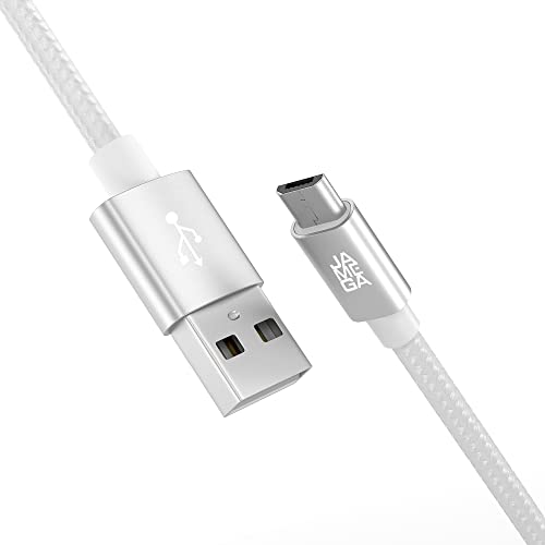 JAMEGA – 3m Premium Micro USB Kabel | Nylon geflochtenes USB Ladekabel Datenkabel für Micro USB Geräte kompatibel mit Samsung, HTC, Huawei, Sony, Nokia, Kindle, PS4 XBOX Controller – Weiß von JAMEGA