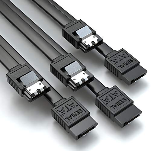 JAMEGA – 3x 50cm SATA III Kabel | S-ATA 3 Datenkabel 6 Gbit/s Verbindungskabel Anschlusskabel für SSD HDD Metall-Clip 2x Gerade L-Type Stecker - Schwarz von JAMEGA