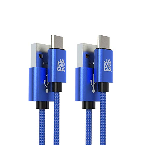 JAMEGA – USB Typ C Kabel Blau [2 Stück 2m] | 3A Nylon geflochten USB C Ladekabel und Datenkabel Fast Charge Snyc schnellladekabel kompatibel mit Samsung Galaxy S10/S9, Huawei P30/P20 von JAMEGA