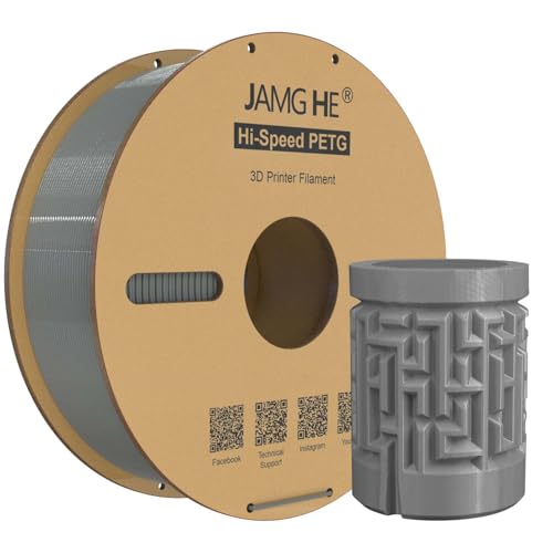 High Speed PETG Filament 1.75 mm, JAMG HE 1kg High Speed PETG Filament Dimensional Accuracy +/- 0.02 mm 50~500mm/s Fast Printing for FDM 3D Printer (Grey, 1KG) von JAMG HE