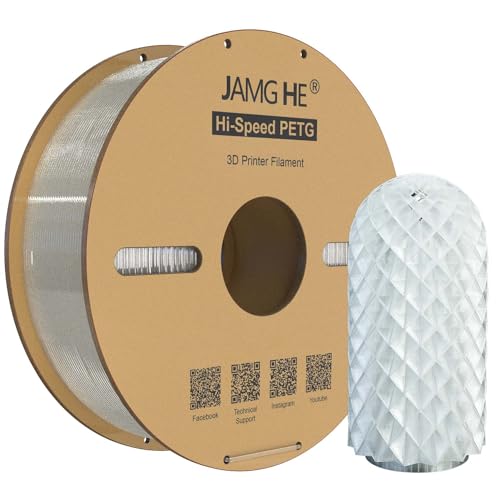High Speed PETG Filament 1.75 mm, JAMG HE 1kg High Speed PETG Filament Dimensional Accuracy +/- 0.02 mm 50~500mm/s Fast Printing for FDM 3D Printer (Transparent, 1KG) von JAMG HE