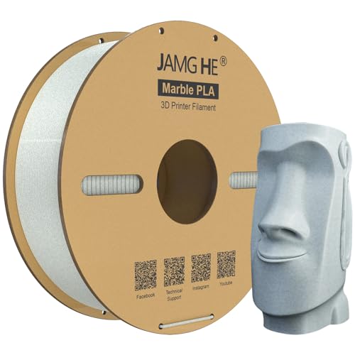 JAMG HE Marble PLA for 3D Printer，1KG 1.75mm PLA Marmor Color 1.75 mm +/-0.01 Accuracy Dimensional 3D Printing Materials Suit for FDM 3D Printer or 3D Pen (Marble PLA, White) von JAMG HE
