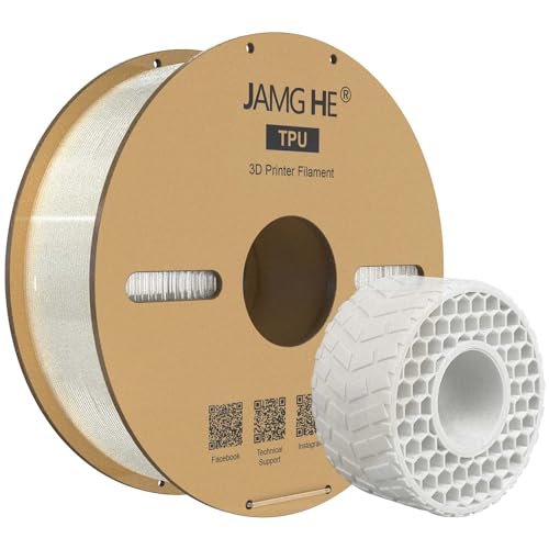 TPU Filament 1.75 mm, JAMG HE Flexible TPU 95A Roll +/- 0.02 mm Accuracy Soft 3D Printer 1KG Filament Spool with Vacuum Packaging for 3D Printer (Transparent, 1KG) von JAMG HE