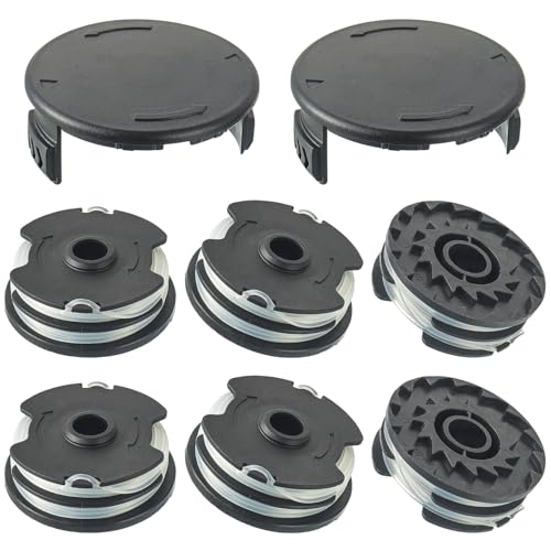 JAMHER 6 Stücke Ersatz Spule mit 2 Kappefür LIDL Parkside Elektro und Akku Rasentrimmer PRT 550 A1, A3; PRTA 20-Li A1, B2, C3, Trimmerspulen Ersatz Spulen 2 x 4m 1,6mm(6 Spulen+2 Kappe) von JAMHER