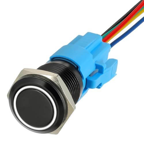 JAMHER Selbstsichernder Druckknopfschalter, 19 mm, 12 V Gleichstrom, 1NO1NC, SPDT-Schalter mit Ring, LED-Licht, wasserdicht, Ein-/Aus-Schalter für 1,9 cm Befestigungsloch mit Drahtbuchsenstecker (weiß von JAMHER