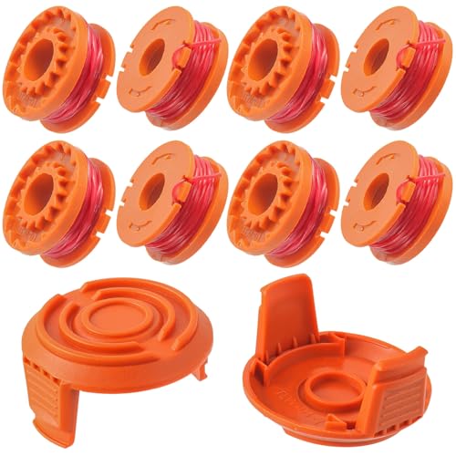 JAMHER Trimmer Spool Ø 1,65mm, 3m Länge für Worx Rasentrimmer, Trimmer Spulenmodell WA0010 WA0004 WA0004.1(8 Spool WA0010+ 2 Kappe WA6531) von JAMHER