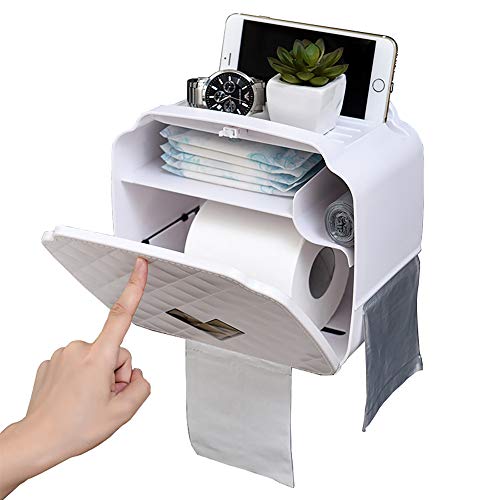 Toilettenpapierhalter Ohne Bohren,Mit Schublade Und Multifunktionaler Aufbewahrungsbox Für Badezimmer,Geeignet Für Jedes Papier (Weiß) von JAMITE