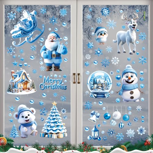 JAMSSOW 110pcs Fensterbilder Weihnachten,Weihnachtsdeko Fenster Selbstklebend,Doppelseitig Fensterbild Weihnachten,Weihnachtsfensterbilder,Wiederverwendbare Fenster Aufkleber,Fensterdeko Weihnachten von JAMSSOW