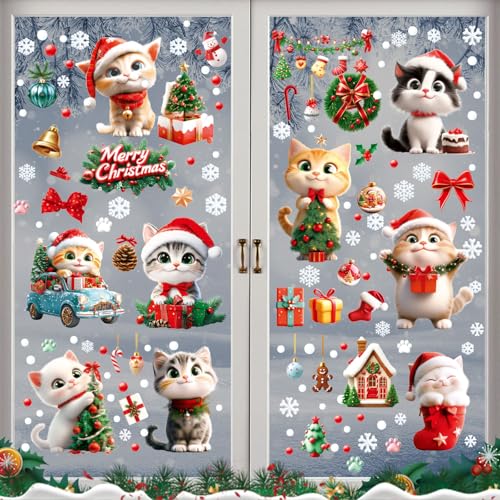 JAMSSOW 156pcs Fensterbilder Weihnachten,Weihnachtsdeko Fenster Selbstklebend,Doppelseitig Fensterbild Weihnachten,Weihnachtsfensterbilder,Wiederverwendbare Fenster Aufkleber,Fensterdeko Weihnachten von JAMSSOW