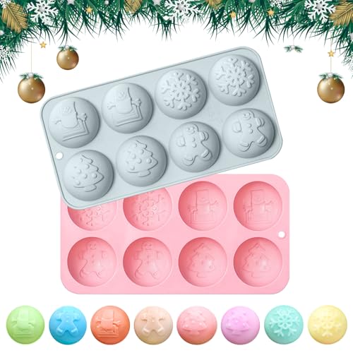 JAMSSOW 2 Stück Silikonform Kugel,Silikonform Halbkugel Backform Weihnachts,Silikonform Kugel Schokolade mit 8 Löchern für Schokolade, Kuchen, Gelee, Kuppel-Mousse, Selbermachen(Ø 5 cm) von JAMSSOW
