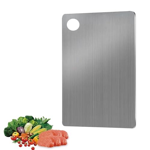 JAMSSOW Schneidebrett aus Edelstahl 304, 30 x 20 cm Doppelseitiges Schneidebrett aus Titan in Lebensmittelqualität,Multifunktions-Küchenschneidebrett, Geeignet für Fleisch, Obst, Nudeln, Gemüse von JAMSSOW