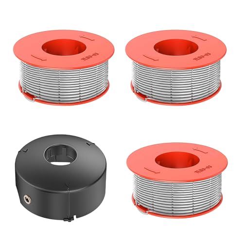 JAMSSOW 3 Stück Ersatzspule Rasentrimmer Spule Kompatibel Mit F016800175,Trimmer Fadenspule für Bosch Art 23 26 30 Combitrim, Art 23 26 Easytrim,Ersatzspule Kappe F016L71088(3 Spule+1 Kappe) von JAMSSOW