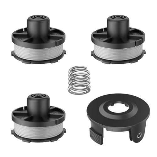 JAMSSOW 3 Stück Ersatzspule Rasentrimmer Spule Kompatibel Mit Makita 196146-9/195858-1,Trimmer Fadenspule für Makita Akkusense 18V DUR181Z,DUR181RF,DUR181(3 Spule+1 Kappe+1 Frühling) von JAMSSOW