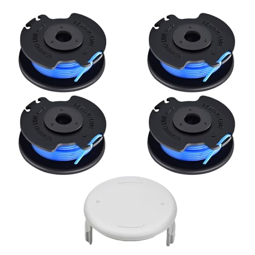 JAMSSOW 4 Stück Ersatzspule Rasentrimmer Spule Kompatibel Mit AC14RL3A,Trimmer Fadenspule für Ryobi One+ 18V 24V 40V,Ersatzspule Kappe AC14HCA,Ø1,65mm Länge 3,4m(4 Spule+1 Kappe) von JAMSSOW