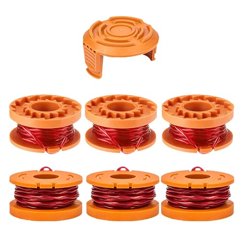 JAMSSOW 6 Stück Ersatzspule Rasentrimmer Spule Kompatibel Mit Worx WA0010 WA0004,Trimmer Fadenspule für Worx WG151 WG154 WG155 WG160 WG163 WG175 WG180,Ersatzspule Kappe WA6531(6 Spule+1 Kappe) von JAMSSOW