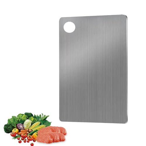 JAMSSOW Schneidebrett aus Edelstahl 304, 24 x 15 cm Doppelseitiges Schneidebrett aus Titan in Lebensmittelqualität,Multifunktions-Küchenschneidebrett, Geeignet für Fleisch, Obst, Nudeln, Gemüse von JAMSSOW
