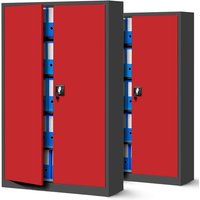 2er Set Aktenschrank XXL C001II Büroschrank Metallschrank Flügeltüren Stahlblech Pulverbeschichtung 185 cm x 115 cm x 40 cm (anthrazit/rot) von JAN NOWAK